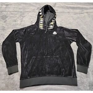 Women's KAPPA Pullover Hoodie Black Felpa Sweatshirt Jumper‎ Velour Small